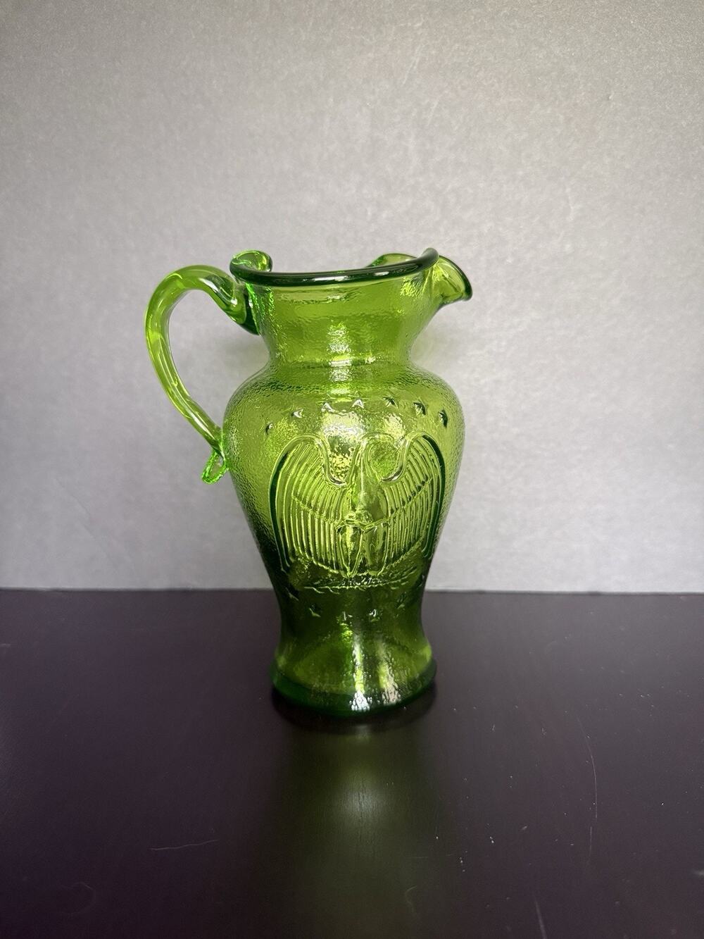 Vintage Kanawha Green Glass Bicentennial Eagle Pitcher Creamer 6.5” USA 1976